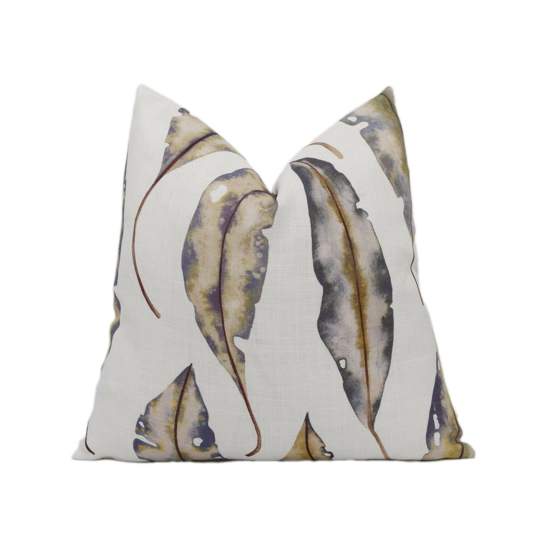 Harlequin - Kinina - Graphite / Mustard - Calming Watercolour Gum Tree Leaves Designer Cushion Cover - Luxury Throw Pillow - Handmade Home.