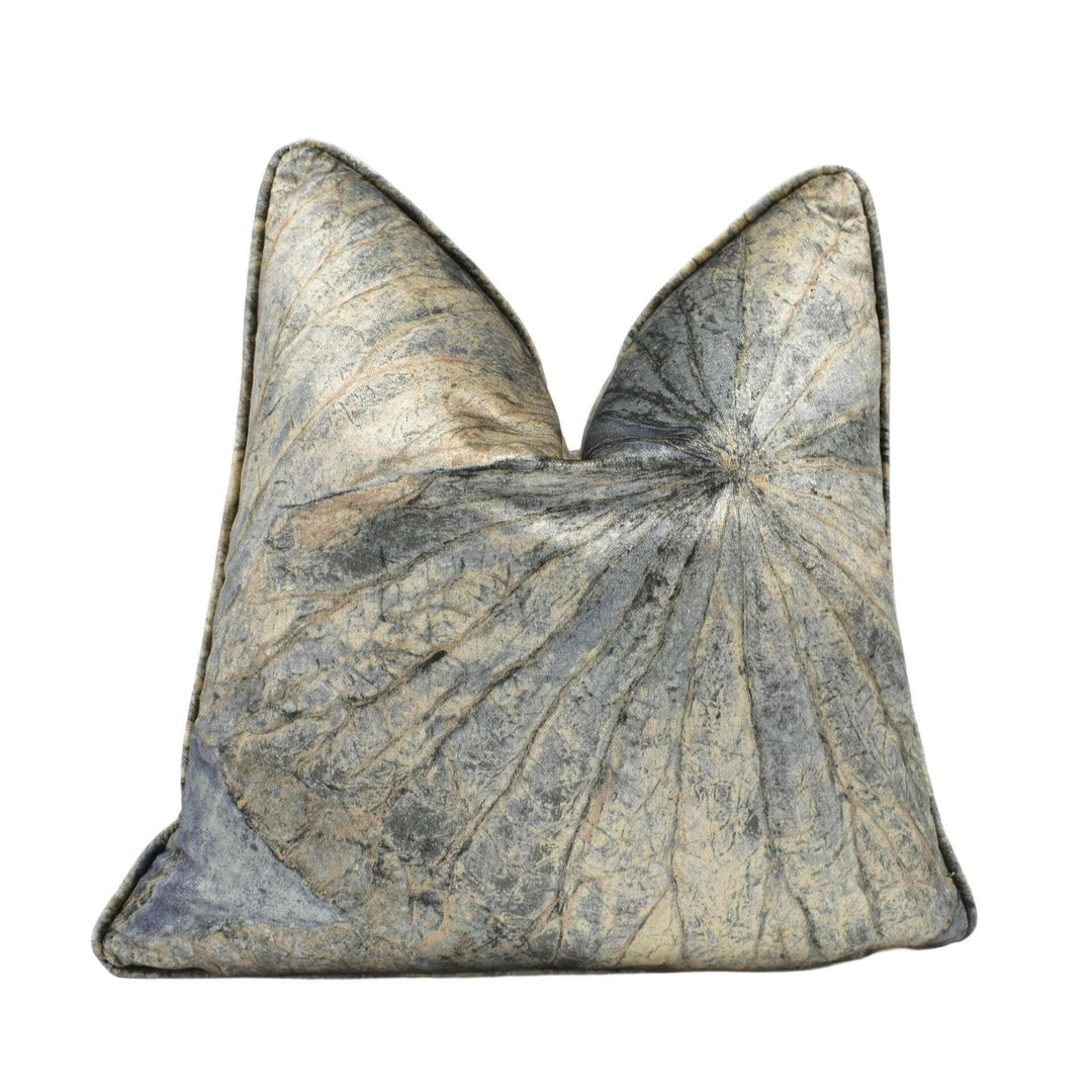 Zoffany - Taisho - Fossil - Lavish Lotus Leaf Velvet Designer Cushion Cover - Luxury Modern Throw Pillow - Handmade High End Home Decor.