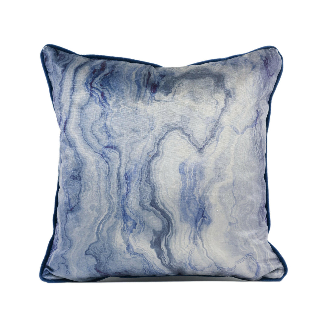 Panaz - Magma - Indigo - Dramatic Large Scale Marble Effect Contrast Piped Cushion Cover - Handmade Throw Pillow - Designer Home Décor.