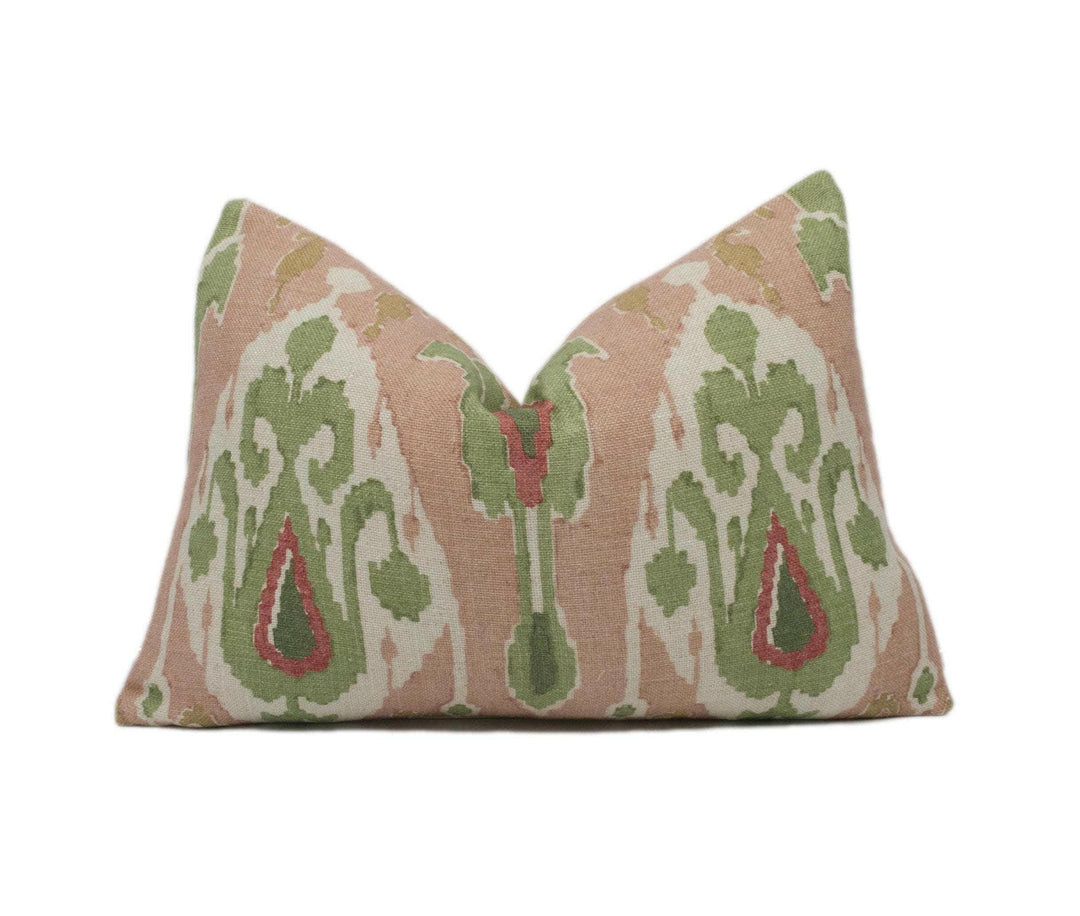 GP & J Baker - Ikat Bokhara - Rose Green - Eastern Silk Road Linen Ikat Designer Cushion Cover - Luxury Throw Pillow - Handmade Home Décor.