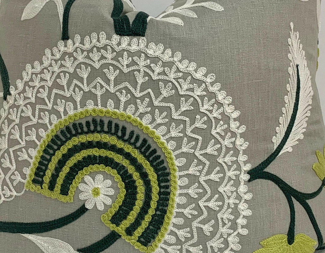 Sanderson - Hakimi - Ash Grey - Embroidered Cushion Cover Throw Pillow Designer Home Decor.