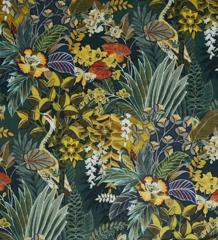 Prestigious - Hidden Paradise - Emerald - Tropical Maximalist Velvet Cushion Cover - Handmade Throw Pillow Designer Home Decor.