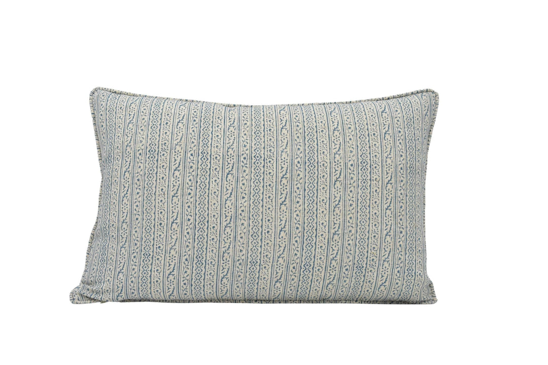 GP & J Baker - Cherbury - Blue - 18th Century Indian Small Scale Striped Cushion Cover - Beige Aqua Intricate Floral Linen Pillow Custom.