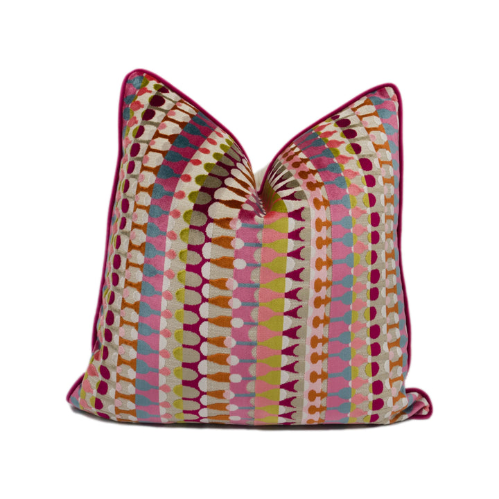 Clarke &amp; Clarke Orpheus Magenta / Peacock - Fun Urban Geometric Velvet
