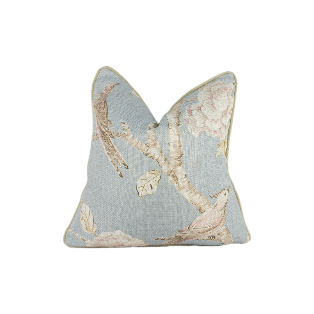 Zoffany - Woodville - La Seine - Classic Bird & Blossom Chinoiserie Cushion Cover - Handmade Throw Pillow - Designer Home Decor.