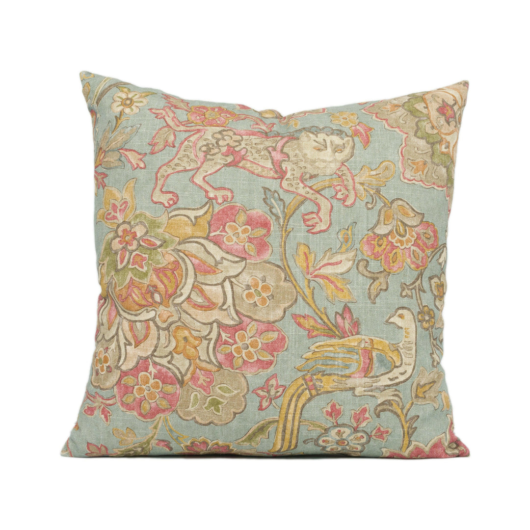 Mulberry - Wild Things - Teal - Fun Naïve Animal Scenes Floral Cushion Cover - Handmade Throw Pillow - Designer Home Décor.