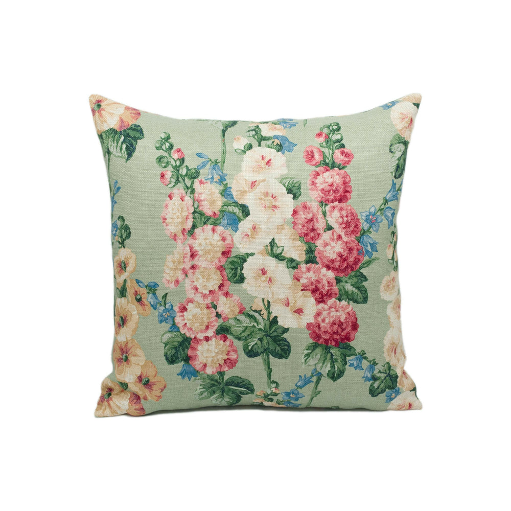 Sanderson - Hollyhocks - Sage / Rose - Vintage Feel Floral Cushion Cover - Handmade Throw Pillow - Designer Home Décor.