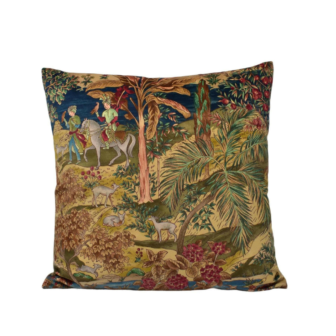 GP &amp; J Baker - Ramayana Velvet - Indigo / Red - Rich Nuanced Indienne Inspired Designer Velvet Cushion Cover - Luxury Handmade Home Decor.