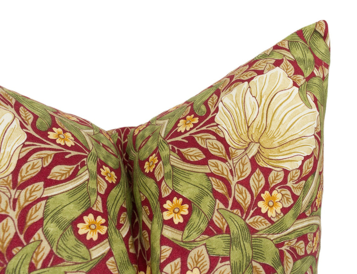 William Morris - Pimpernel Cotton - Red / Thyme Cushion Cover Throw Pillow Designer Home Decor.