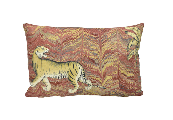 Zoffany - Jaipur - Red - Mogul Inspired Indian Tiger & Elephant Cushion Cover - Handmade Throw Pillow Designer Home Decor.