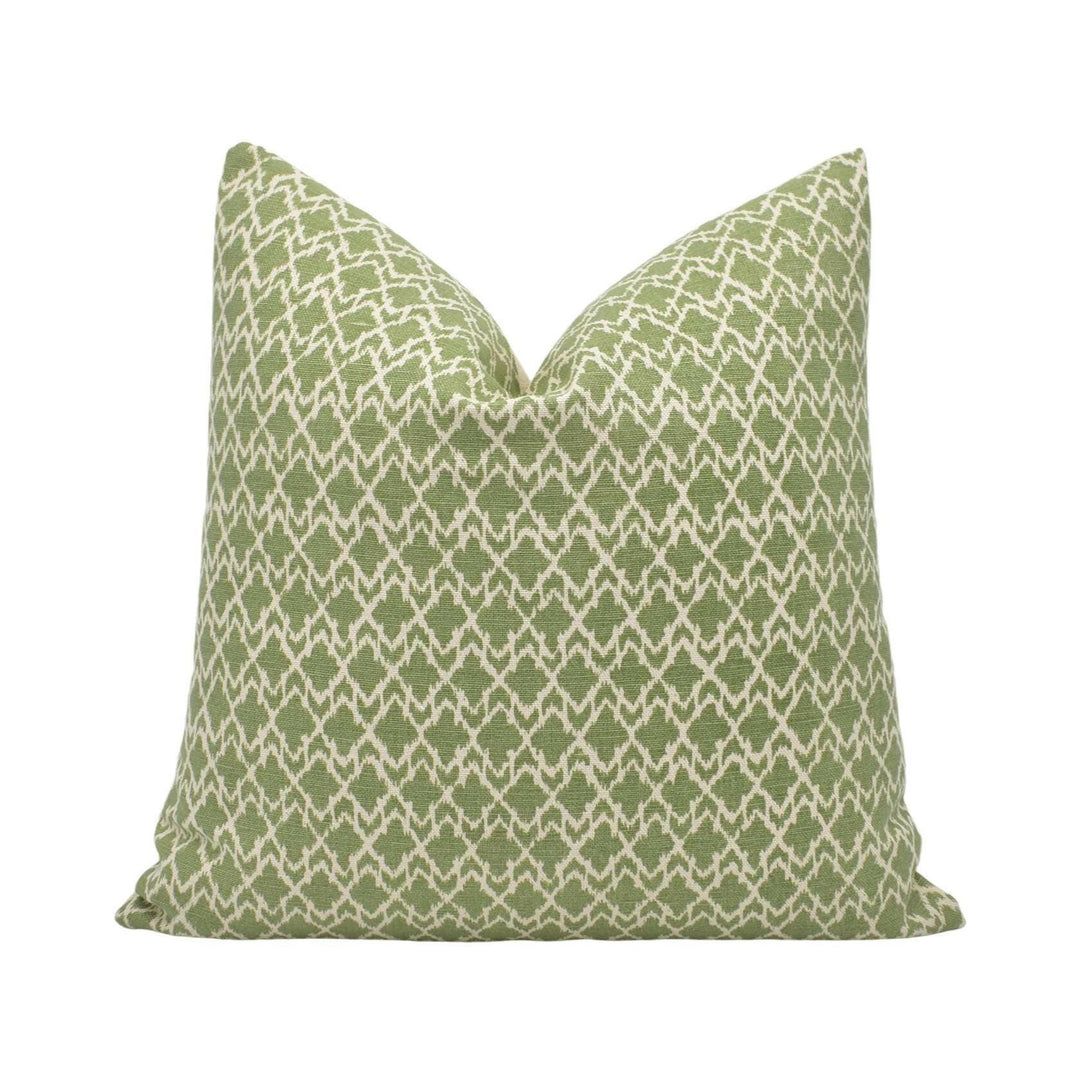 GP and J Baker - Merrin - Green - Small Scale Geometric Cushion Cover - Custom Designer Ikat Pillow Cover - Green Beige Diamond Pillow.