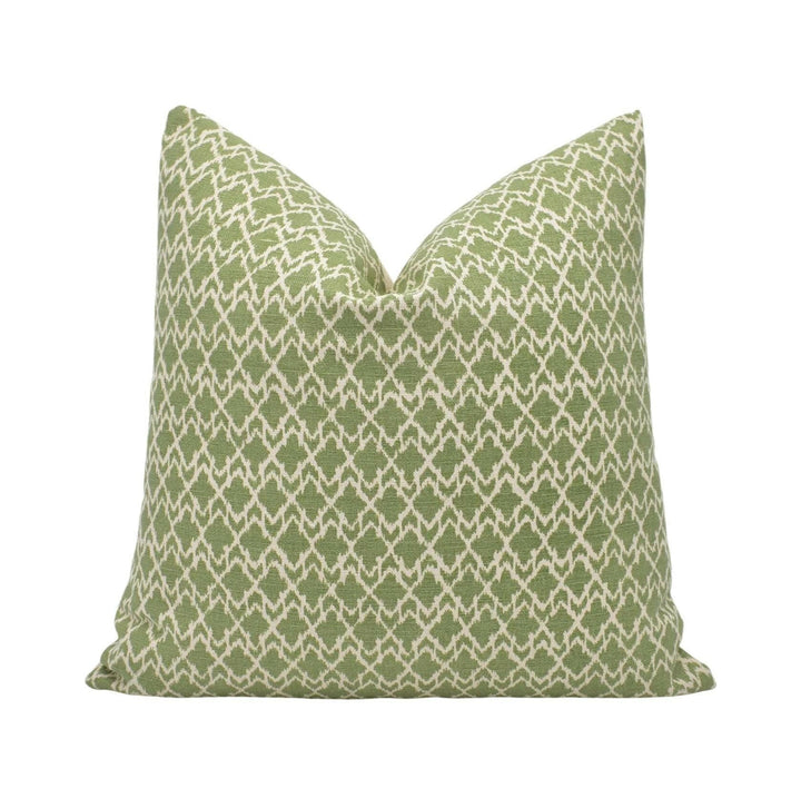 GP and J Baker - Merrin - Green - Small Scale Geometric Cushion Cover - Custom Designer Ikat Pillow Cover - Green Beige Diamond Pillow.