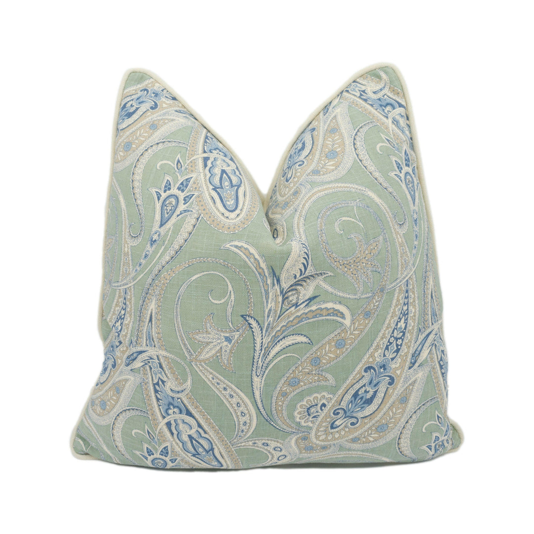 Edinburgh Weavers - Persia - Blue - Gorgeous Contrast Piped Paisley Cushion - Handmade Throw Pillow - Designer Home Décor.