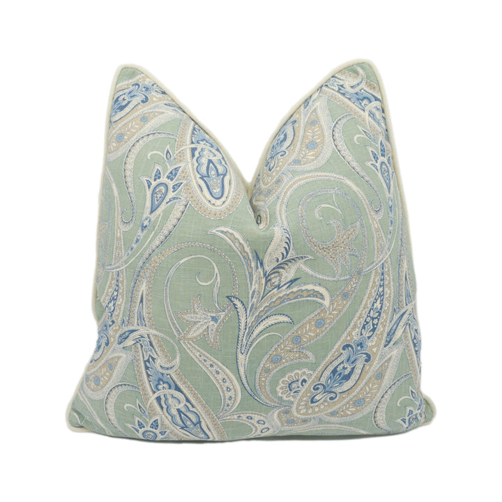 Edinburgh Weavers - Persia - Blue - Gorgeous Contrast Piped Paisley Cushion - Handmade Throw Pillow - Designer Home Décor.