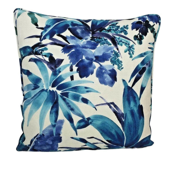 Chivasso Fabric -  Jungle Like - Blue - Stunning Blur Watercolour Floral Designer Cushion Cover - Luxury Throw Pillow - Handmade Home Decor.
