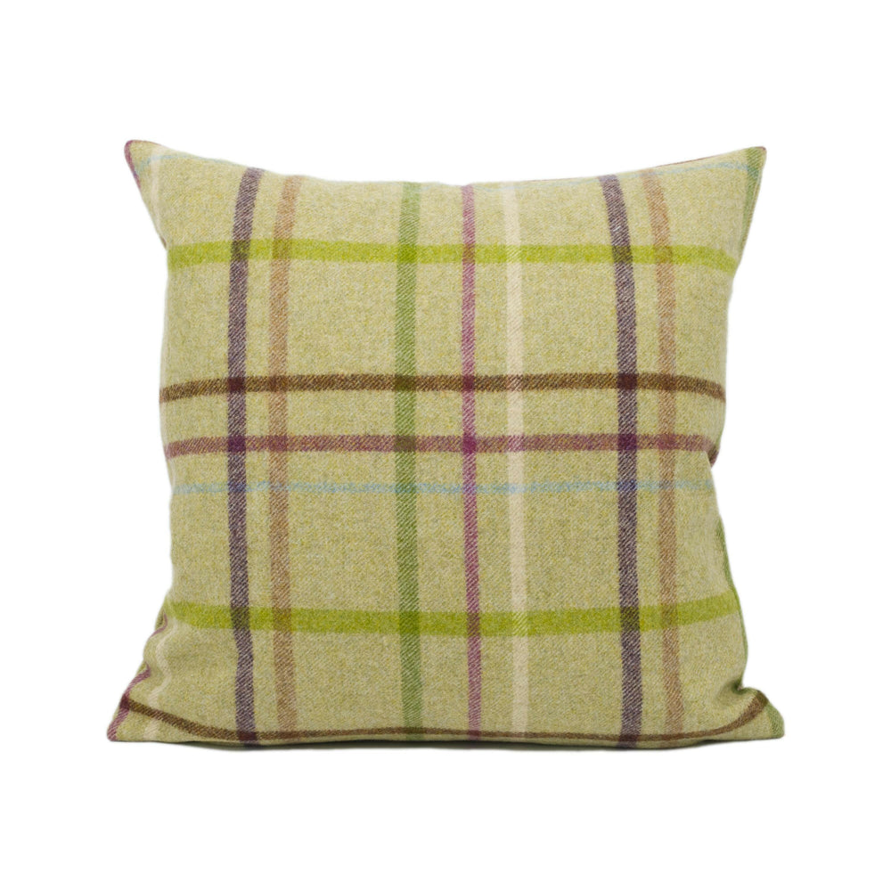 Abraham Moon - Multicheck - Lime -  100% Wool Cushion Cover - Designer Plaid Pillow Cover - Handmade Custom Abraham Moon Pillow.