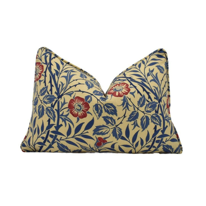 William Morris - Sweet Briar - Indigo / Red - Bittersweet Rose &amp; Thorns Classic Morris Designer Cushion Cover - Luxury Throw Pillow Handmade.