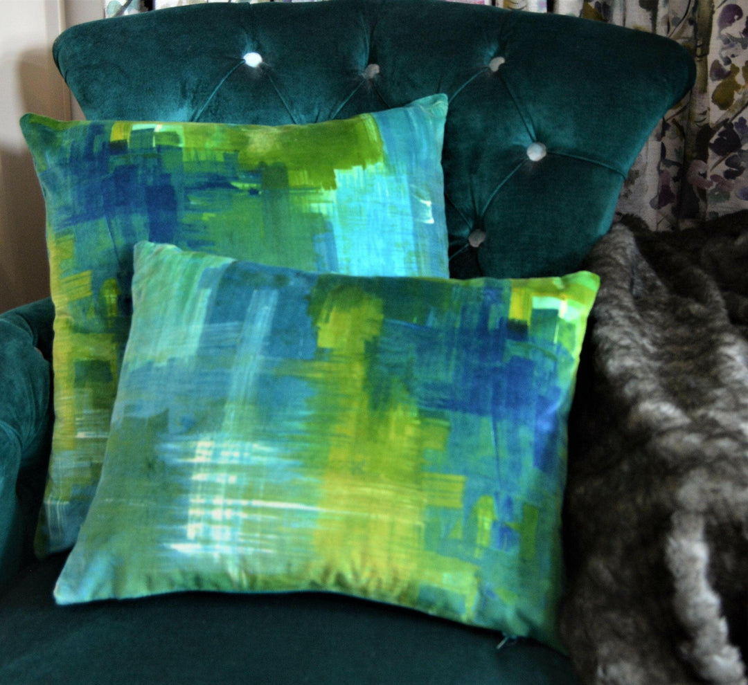 Harlequin - Amoura Velvet - Emerald / Lime - Stunning Brushstroke Velvet Cushion Cover Throw Pillow Designer Home Decor.