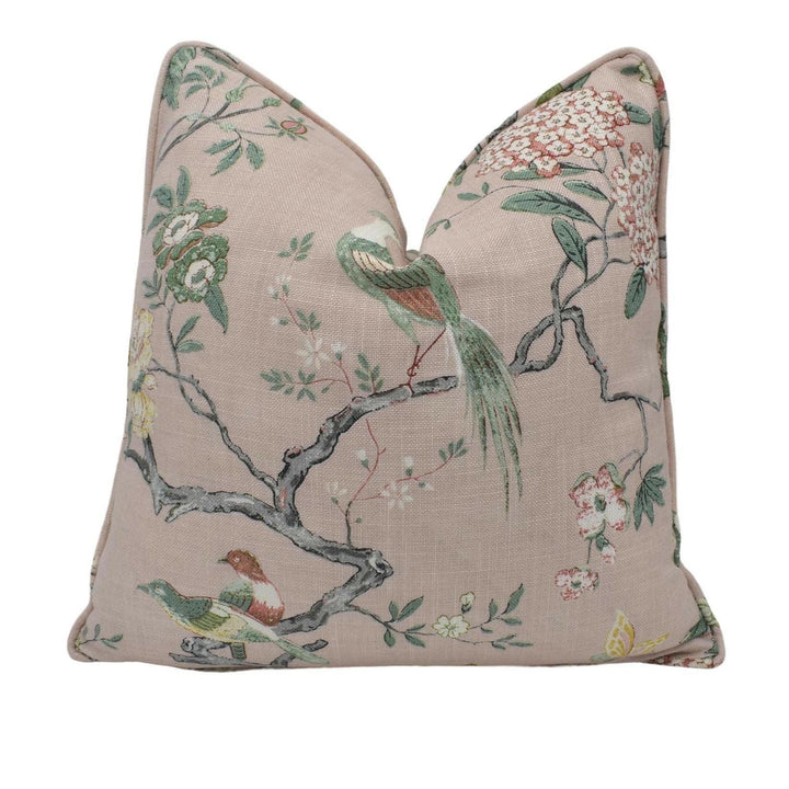 GP & J Baker - Oriental Bird Signature - Blush - Graceful Trailing Bird Chinoiserie Designer Cushion Cover - Luxury Throw Pillow Handmade.