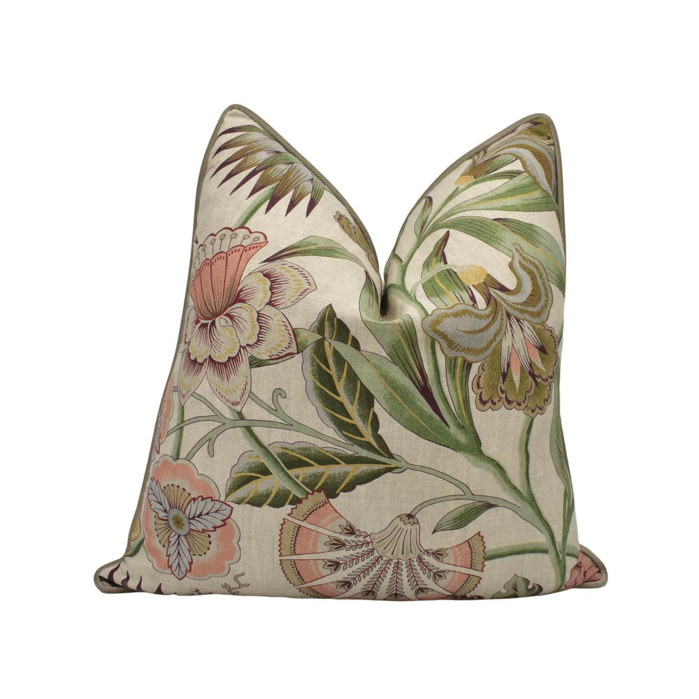 Anna French x Thibaut - Cleo - Red / Gold on Flax - 1920's Exotic Stylized Blooming Floral Designer Cushion Cover - Luxury Throw Pillow.