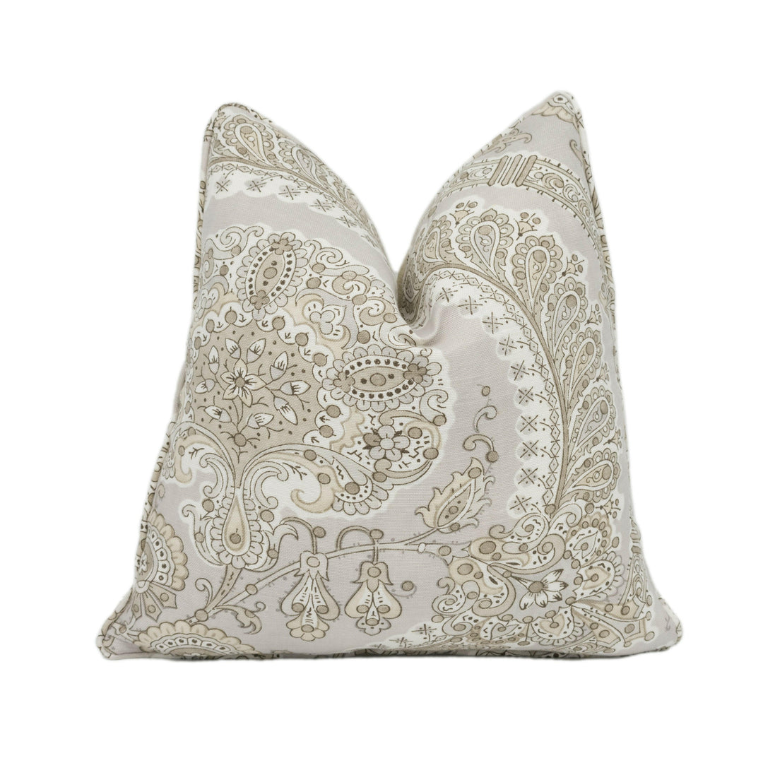 Nina Campbell - Les Indiennes - Grey - Self Piped Paisley Inspired Ogee Print Cushion Cover - Handmade Throw Pillow Designer Home Décor.