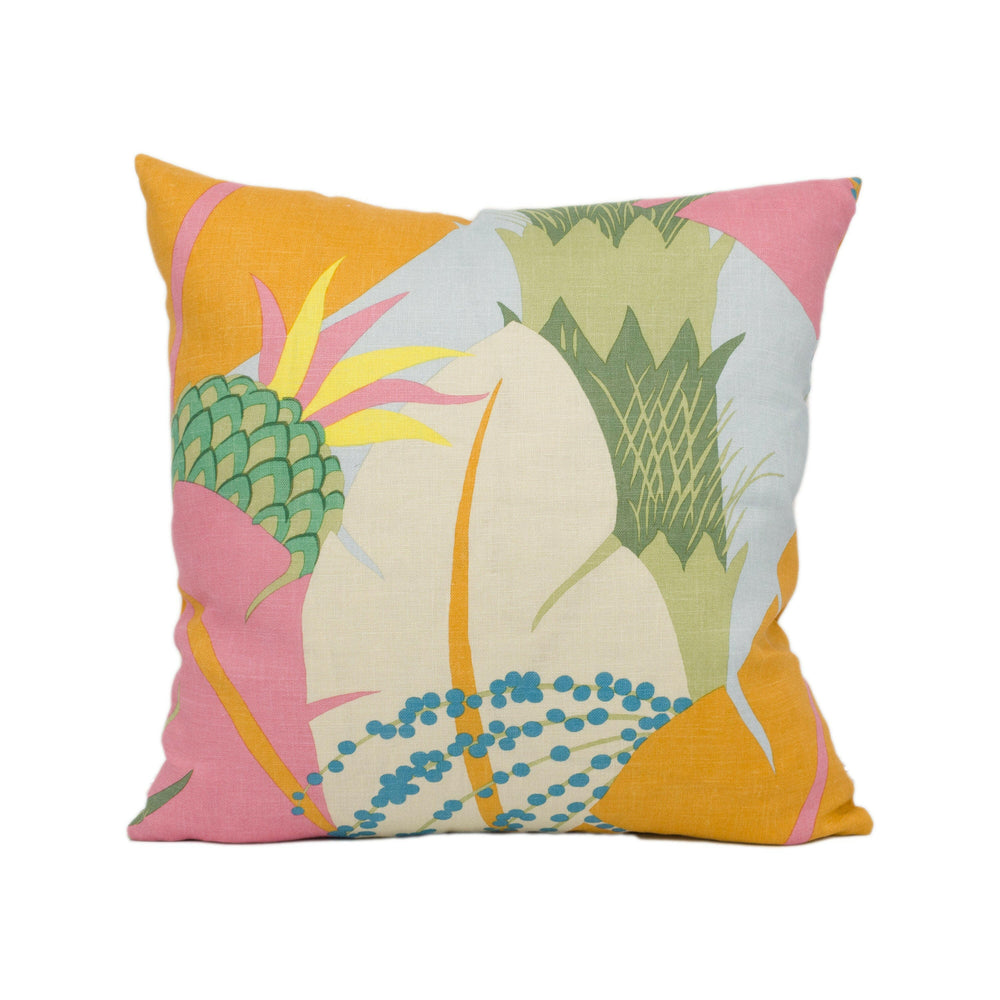 Schumacher - Ananas - Tropical - 1930's Colourful Pineapple & Banana Leaves Cushion Cover - Handmade Throw Pillow Designer Home Decor.