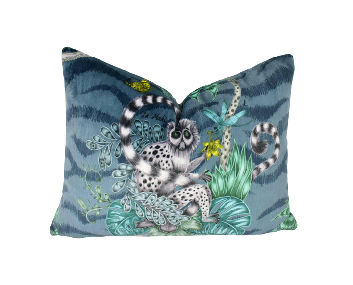 Maximalist Fantasy Lemur Velvet Funky Primate Modern Velvet Designer Cushion Cover - Luxury Throw Pillow - Handmade Home Decor.
