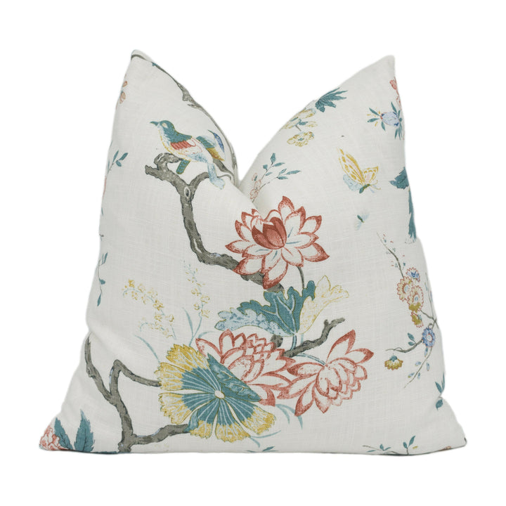 GP & J Baker - Oriental Bird Signature - Teal - Graceful Trailing Bird Chinoiserie Designer Cushion Cover - Luxury Throw Pillow Handmade.