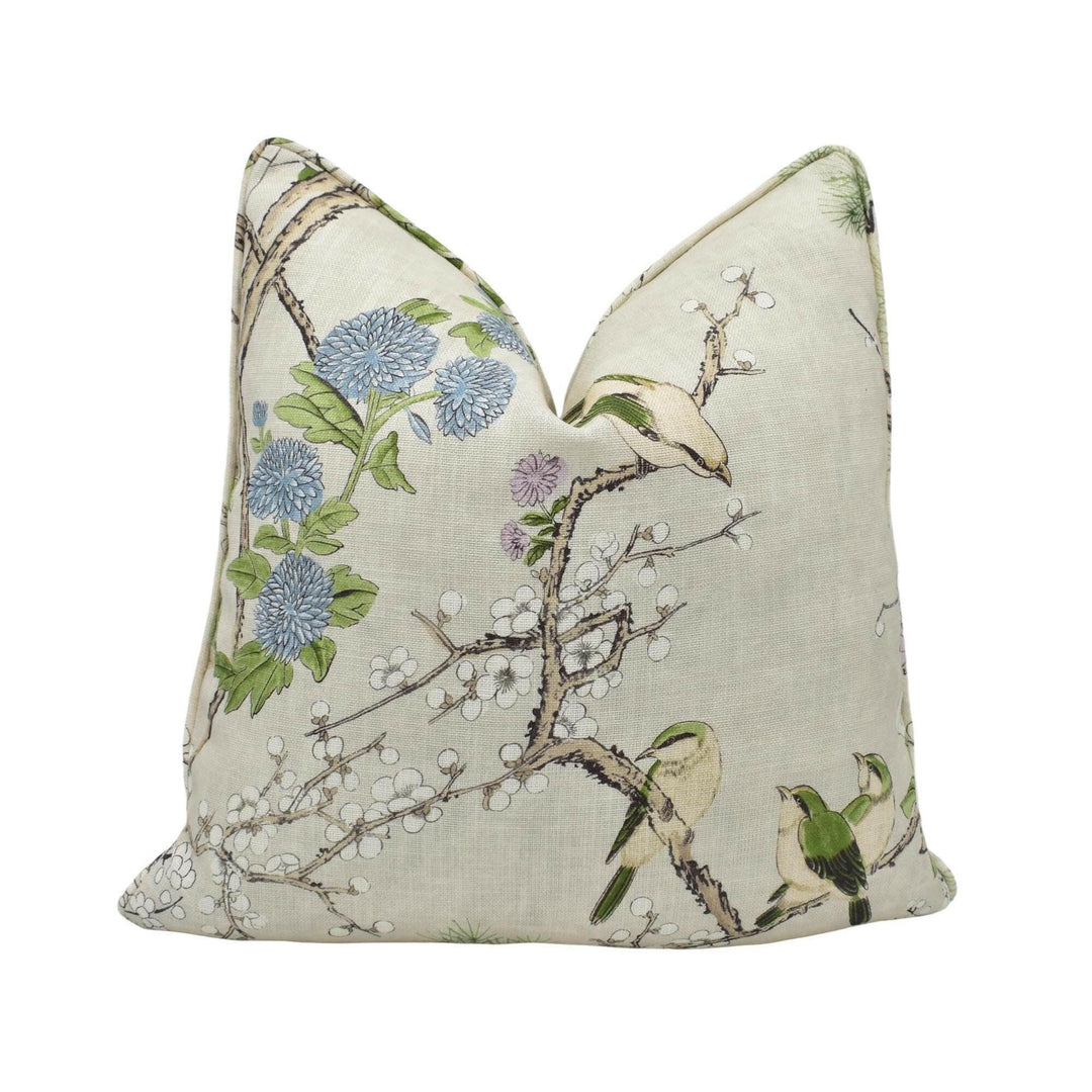 Thibaut - Katsura - Cream & Lavender - Japanese Maple Floral Designer Cushion Cover - Cream Purple Bird Throw Pillow - Asian Inspired Pillow.