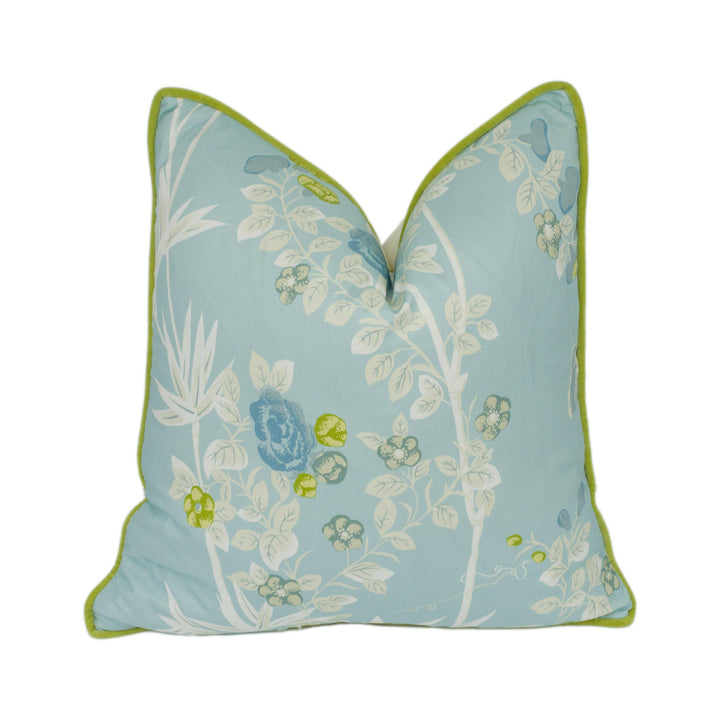 Scalamandre - Jardin De Chine - Ciel - Grand Floral Chinoiserie Designer Cushion Cover - Handmade Throw Pillow - Luxury Home Decor.