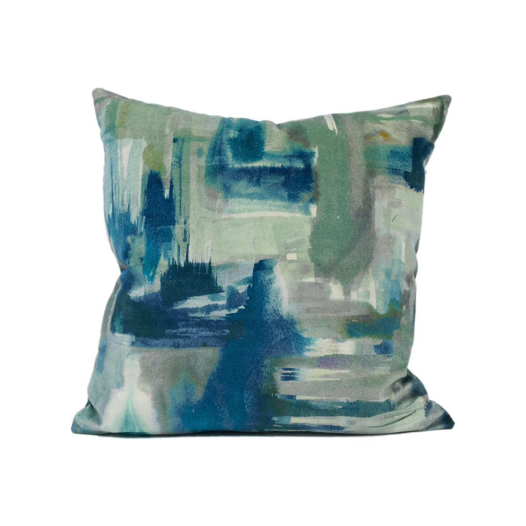 Boeme Design - Ocampo - Basil - Painterly Mexican Inspired Plush Velvet Cushion Cover - Handmade Throw Pillow - Designer Home Décor.