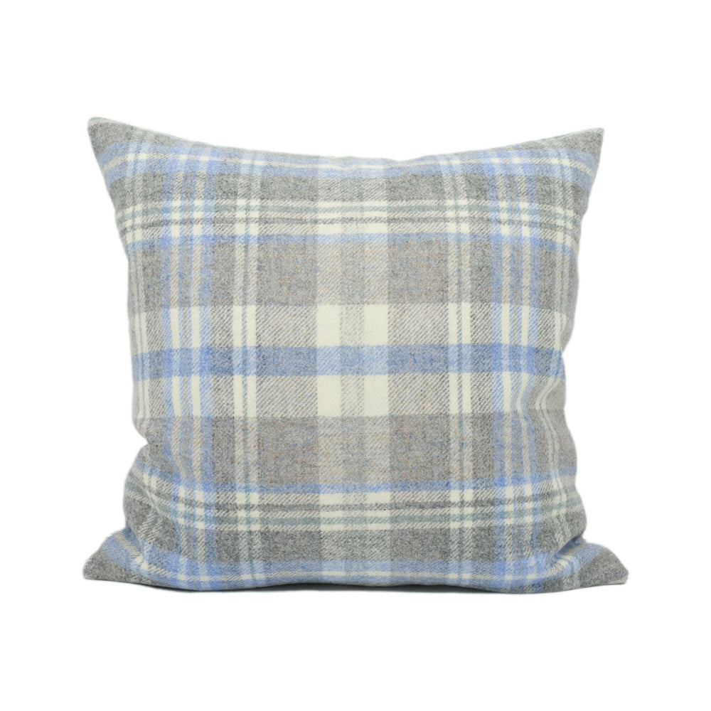 Abraham Moon - Glen Coe - Sky - 100% Wool Cushion Cover - Designer Plaid Pillow Cover - Handmade Custom Abraham Moon Pillow.