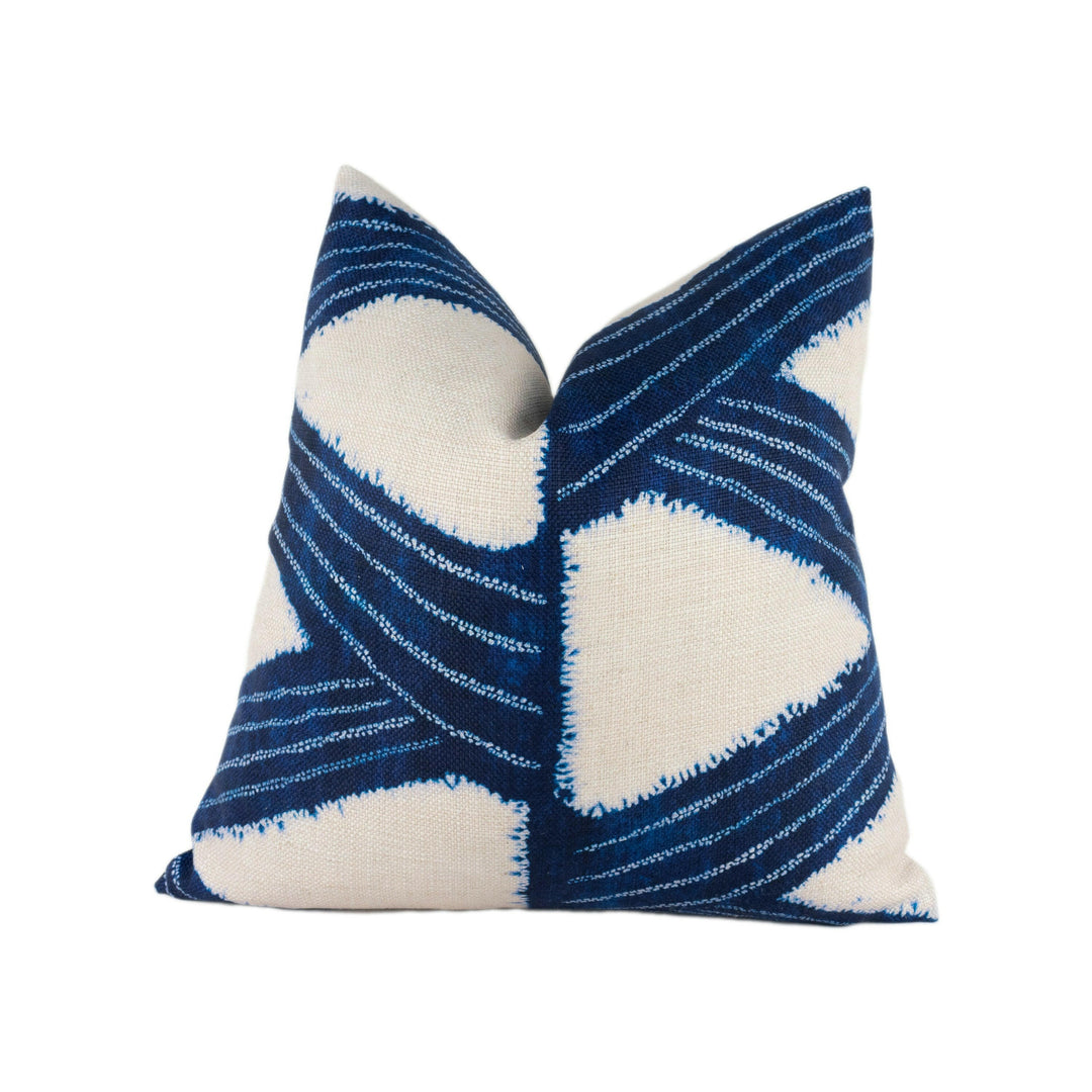 Zoffany - Kanoko - Indigo - Abstract Japanese Inspired Shibori Zig Zag Cushion Cover - Handmade Throw Pillow Designer Home Decor.