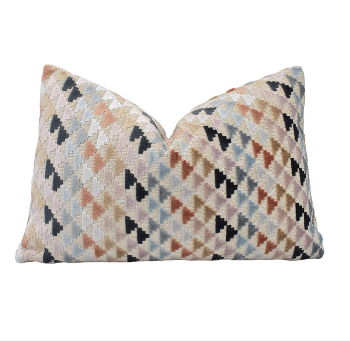 Harlequin - Vidi - Sky / Slate / Taupe - Playful Geometric Designer Velvet Cushion Cover - Blue Pink Beige Textured Luxury Throw Pillow