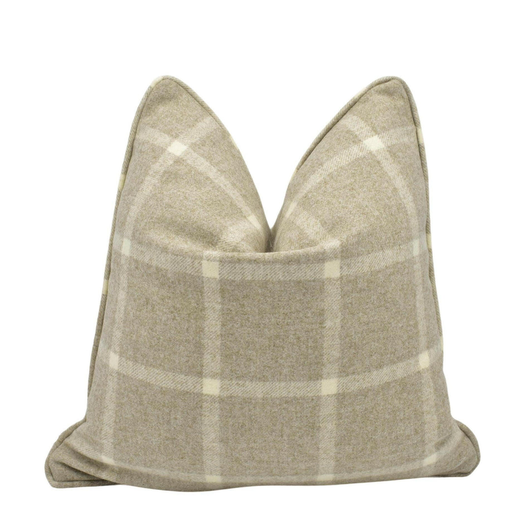 Abraham Moon - Hawes - Natural   - 100% Wool Cushion Cover - Designer Plaid Pillow Cover - Handmade Custom Abraham Moon Pillow.