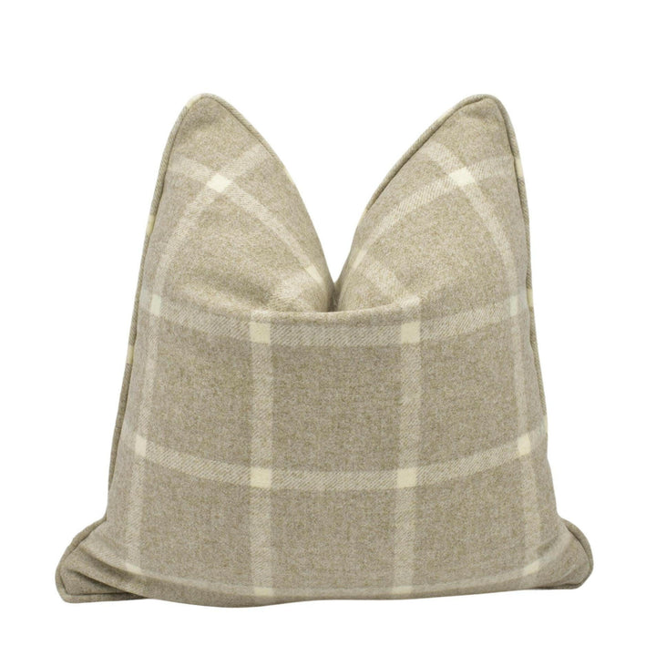 Abraham Moon - Hawes - Natural   - 100% Wool Cushion Cover - Designer Plaid Pillow Cover - Handmade Custom Abraham Moon Pillow.