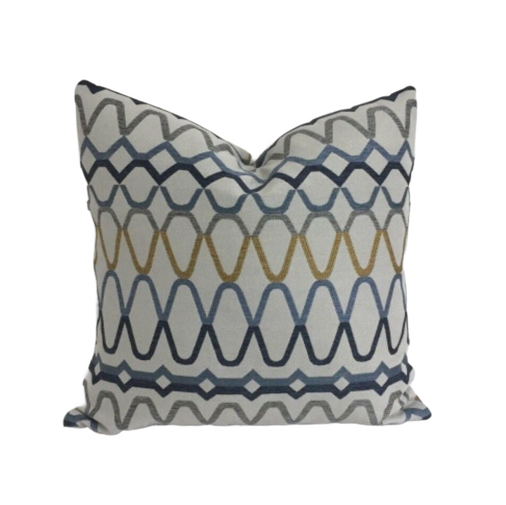 Scion - Ada - Shale / Denim / Ochre - Striking Embroidered Cushion Cover Handmade Throw Pillow Designer Home Decor.