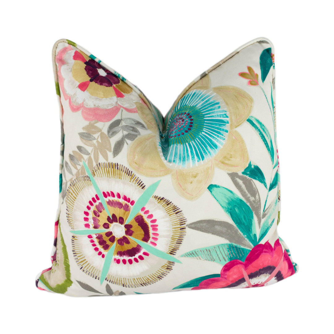 Harlequin - Komovi - Azalea / Fern / Lagoon - Joyful Floral Self-Piped Cushion Cover Throw Pillow Handmade Designer Home Decor.