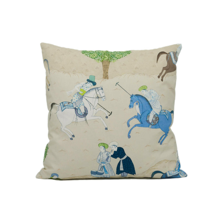 GP & J Baker - Caspian - Teal - Eastern Persian Inspired Horse Polo Scenes Cushion Cover - Handmade Throw Pillow - Designer Home Décor.