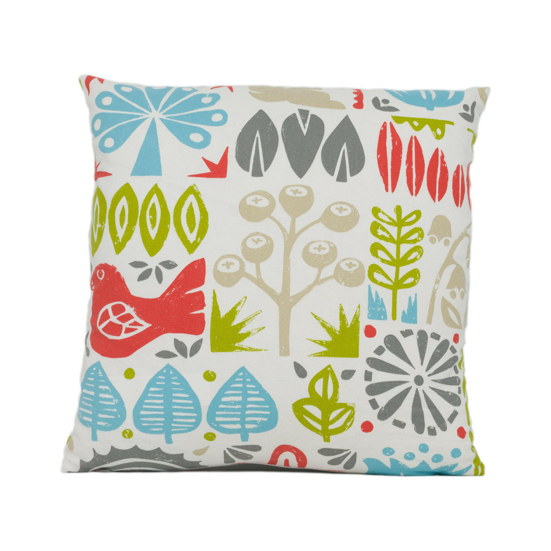 Scion - Woodland - Chalk / Leaf / Aqua / Pimento - Funky Retro Inspired Nature Cushion Cover - Handmade Throw Pillow Designer Home Décor.