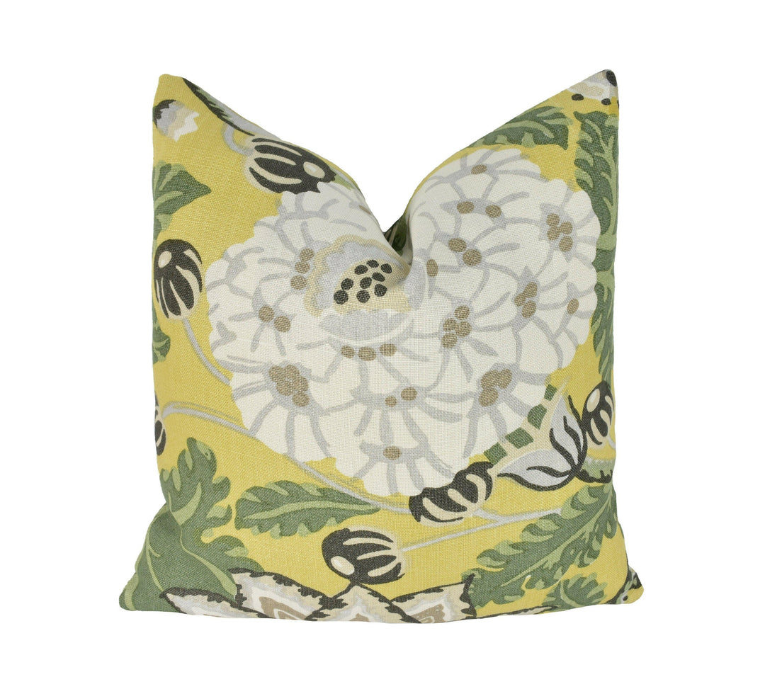 Thibaut - Mitford - Yellow - Vintage 1920's Block Print Floral Designer Cushion Cover - Luxury Throw Pillow - Handmade Home Decor.