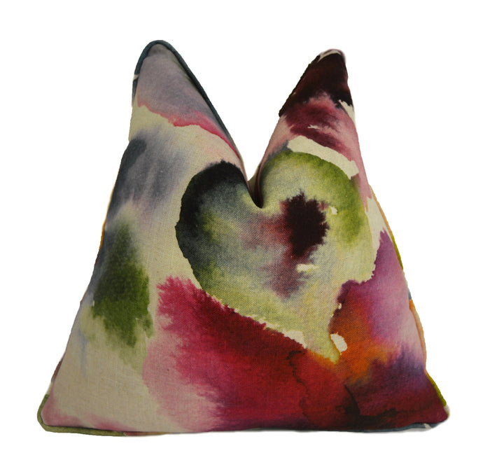 Harlequin - Flores - Fuchsia / Zest / Azure - Abstract Watercolour Floral Cushion Cover Handmade Throw Pillow Designer Home Decor