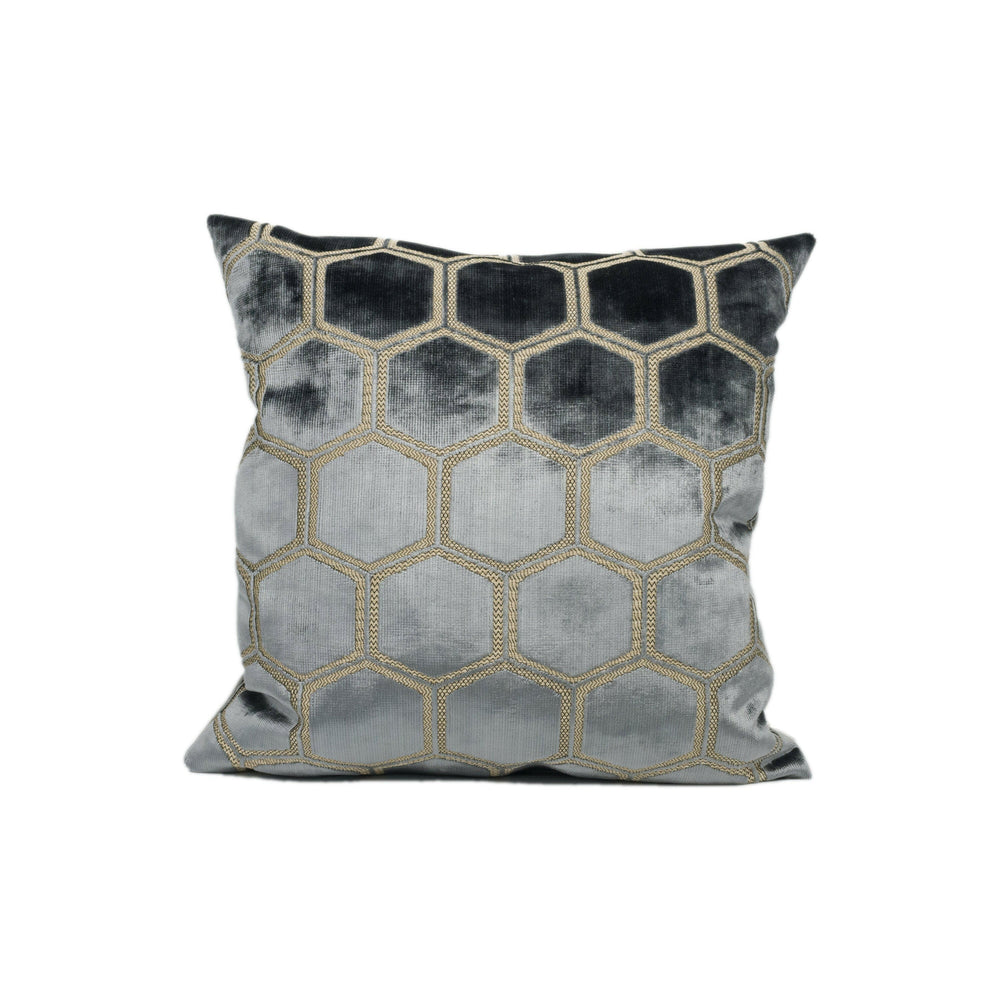 Designers Guild - Manipur - Silver - Luxury Cut Velvet Hexagon Honeycomb Cushion Cover Throw Pillow Designer Home Décor.