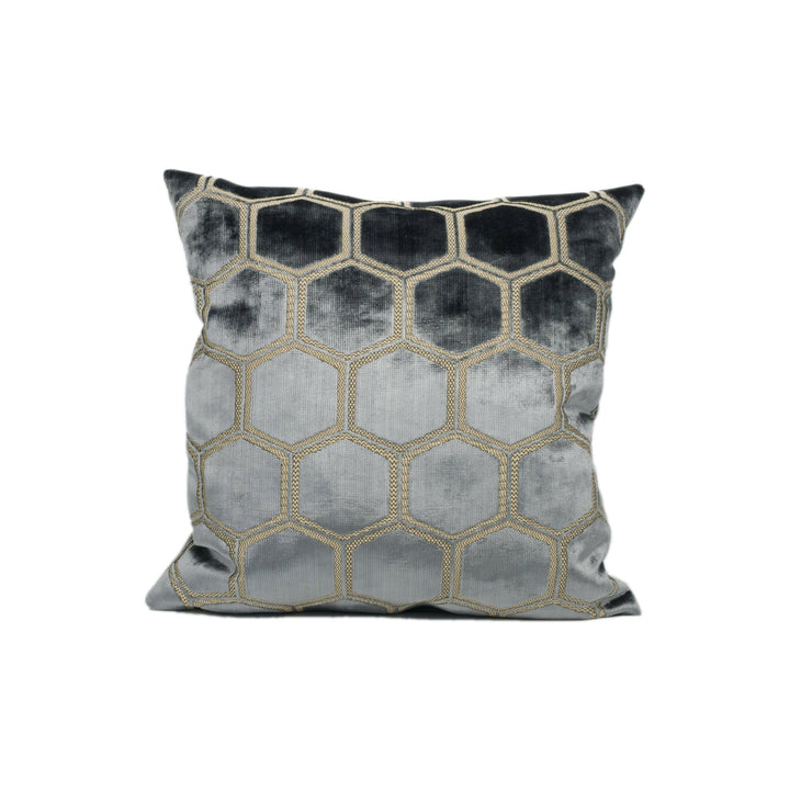 Designers Guild - Manipur - Silver - Luxury Cut Velvet Hexagon Honeycomb Cushion Cover Throw Pillow Designer Home Décor.