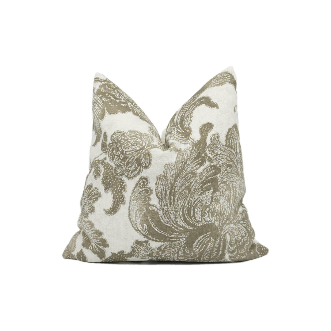 Zoffany - Gilded Damask - Snow / Linen - Beautiful Large Scale Floral Damask Cushion Cover - Handmade Throw Pillow - Designer Home Décor.