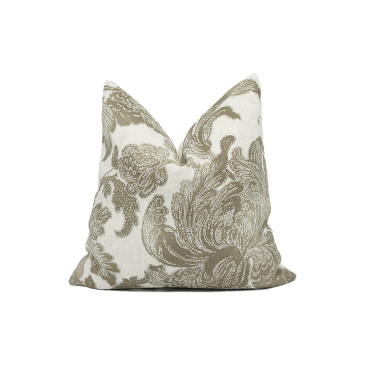 Zoffany - Gilded Damask - Snow / Linen - Beautiful Large Scale Floral Damask Cushion Cover - Handmade Throw Pillow - Designer Home Décor.