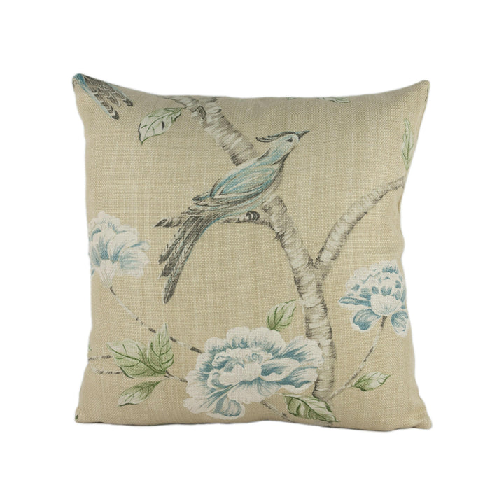 Zoffany - Woodville - Pebble - Classic Bird & Blossom Chinoiserie Cushion Cover - Handmade Throw Pillow - Designer Home Decor.