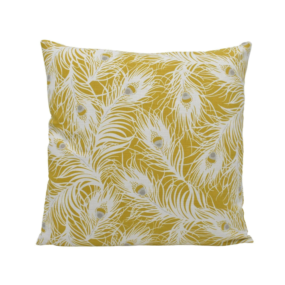 Clarke and Clarke - Harper - Ochre -  Elegant Sunshine Peacock Feathers Designer Cushion Cover - Luxury Throw Pillow - Handmade Home Decor.
