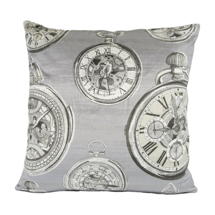 Voyage - Pocket Watch Velvet - Charcoal - Whimsical Illustrated Watch Cushion Cover - Handmade Throw Pillow Designer Home Decor.