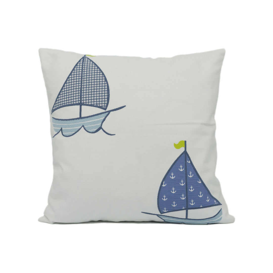 Clarke and Clarke - Sailing Boats - Blue - Fun Playful Embroidered Seaside Cushion Cover - Handmade Throw Pillow - Designer Home Décor.